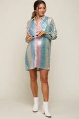 Multi-Color Sequin Collared Button Down Maternity Dress