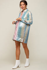 Multi-Color Sequin Collared Button Down Maternity Dress