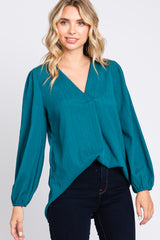 Teal Textured Long Sleeve Blouse