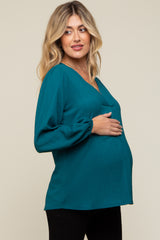 Teal Textured Long Sleeve Maternity Blouse