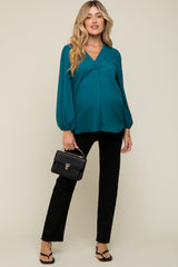 Teal Textured Long Sleeve Maternity Blouse