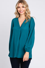 Teal Textured Long Sleeve Blouse