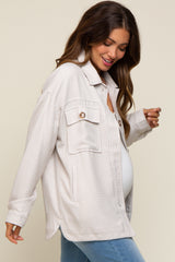 Taupe Houndstooth Button Up Maternity Shacket