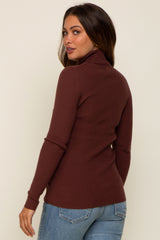 Brown Ribbed Fitted Long Sleeve Maternity Top