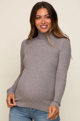 Heather Grey Ribbed Fitted Long Sleeve Maternity Top