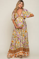 Cream Floral V-Neck Maternity Maxi Dress