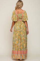 Light Olive Floral V-Neck Maternity Maxi Dress