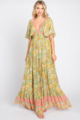 Light Olive Floral V-Neck Maternity Maxi Dress