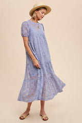 Blue Lace Tiered Midi Dress