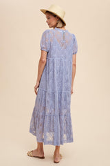 Blue Lace Tiered Midi Dress