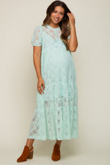 Mint Lace Tiered Maternity Midi Dress