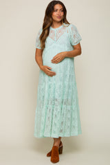 Mint Lace Tiered Maternity Midi Dress