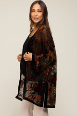 Black Velvet Burnout Side Slit Maternity Cover Up