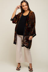 Black Velvet Burnout Side Slit Maternity Cover Up