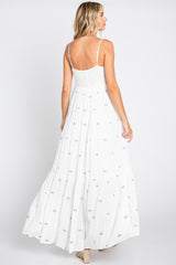 White Floral Embroidered Tiered Maxi Dress