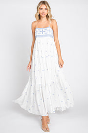 White Floral Embroidered Tiered Maxi Dress