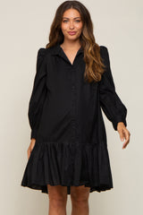 Black Button Down High Neck Long Sleeve Maternity Dress