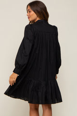 Black Button Down High Neck Long Sleeve Maternity Dress