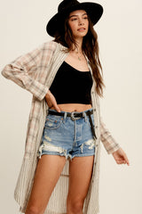 Grey Plaid Contrasting Long Shirt