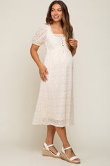 Cream Lace Cutout Maternity Midi Dress