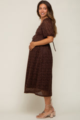 Brown Lace Cutout Maternity Midi Dress