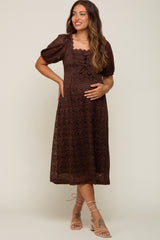 Brown Lace Cutout Maternity Midi Dress