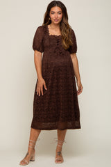 Brown Lace Cutout Maternity Midi Dress