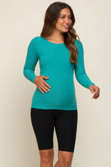 Turquoise Ribbed Long Sleeve Maternity Top