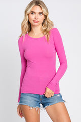 Fuchsia Ribbed Long Sleeve Maternity Top