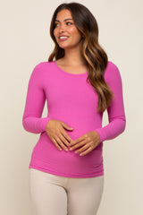 Fuchsia Ribbed Long Sleeve Maternity Top