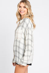 Ivory Gauze Plaid Button Up Top