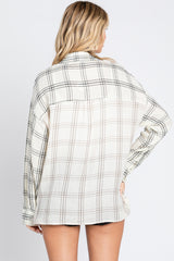 Ivory Gauze Plaid Button Up Top