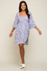 Lavender Floral Square Neck Back Cut Out Tie Dress