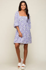 Lavender Floral Square Neck Back Cut Out Tie Maternity Dress