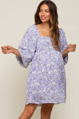 Lavender Floral Square Neck Back Cut Out Tie Maternity Dress