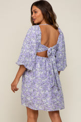 Lavender Floral Square Neck Back Cut Out Tie Maternity Dress