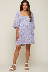 Lavender Floral Square Neck Back Cut Out Tie Maternity Dress