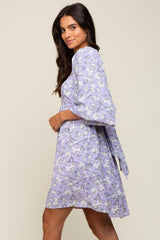 Lavender Floral Square Neck Back Cut Out Tie Dress