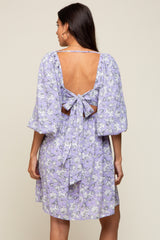 Lavender Floral Square Neck Back Cut Out Tie Dress