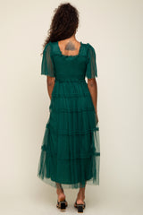 Forest Green Ruffled Mesh Maxi Dress