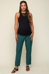 Teal Satin Crop Maternity Pants