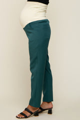 Teal Satin Crop Maternity Pants