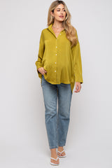 Lime Striped Button Up Maternity Top