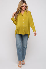 Lime Striped Button Up Maternity Top