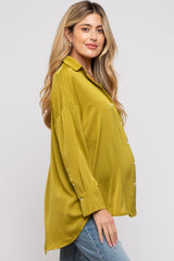 Lime Striped Button Up Maternity Top