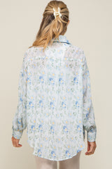 Blue Pleated Floral Oversized Maternity Blouse