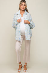 Blue Pleated Floral Oversized Maternity Blouse