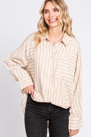 Cream Striped Oversized Blouse