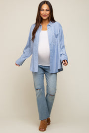 Blue Striped Oversized Maternity Blouse