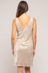 Beige Sequin Sleeveless Maternity Dress